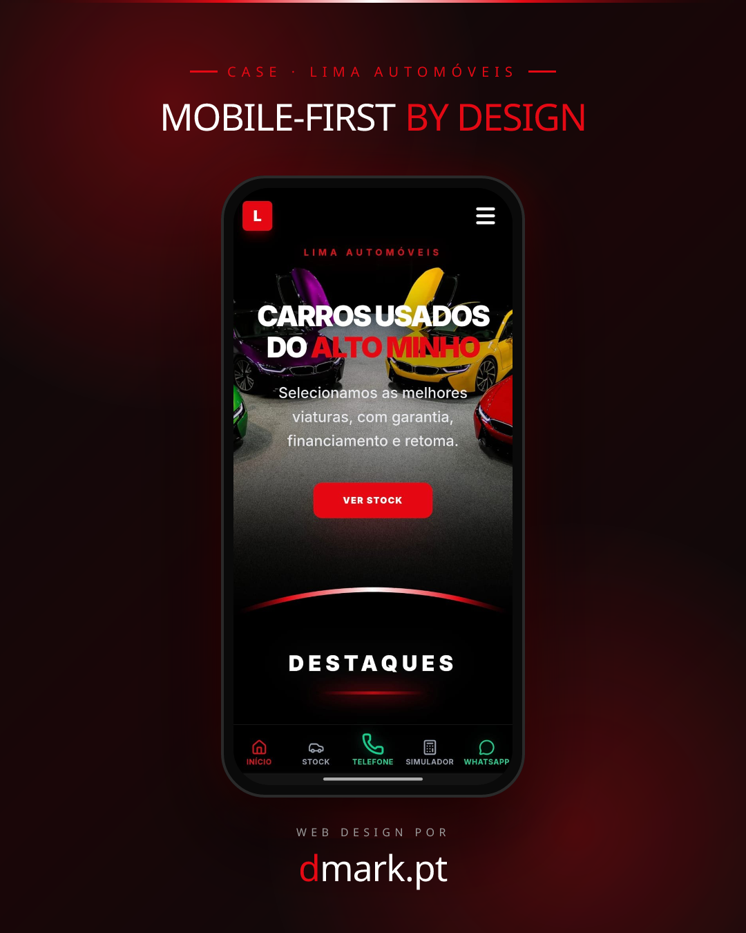 Website mobile-first para stands automóveis com mini CRM - Dmark